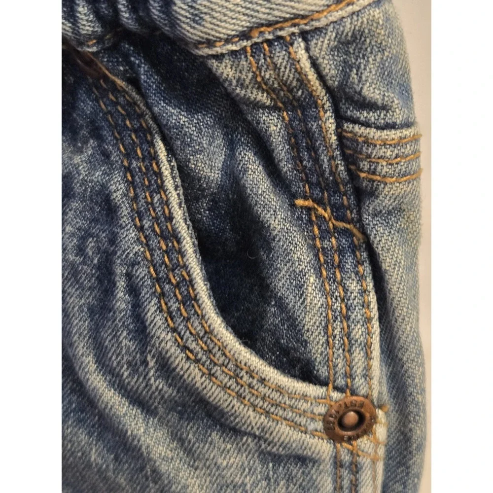 Children's Place Baby Carpenter Jeans 6-9M Elastic Waist Denim Cargo Blue Boys